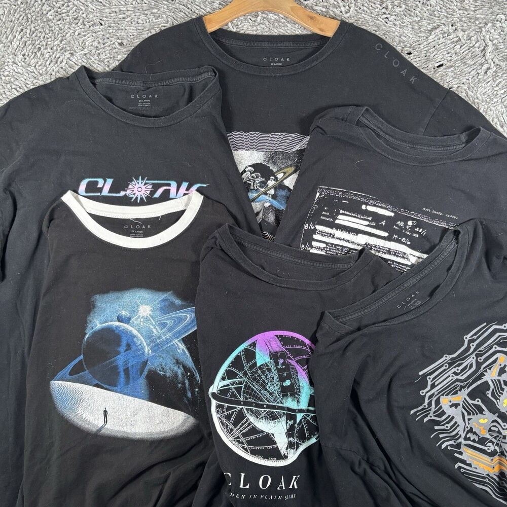 Cloak Hidden In Plain Sight T-Shirt Lot of 6 Mens XXL Black Short Sleeve Graphic